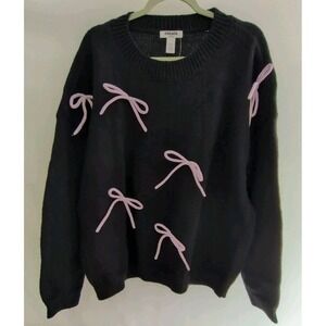 RSQ Women's Black Crew Neck Sweater with Pink Bow Size XL New With Tags